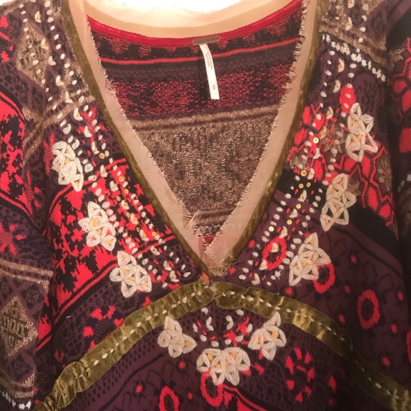 Free People V-Neck Patterned Sweater Tunic with Embroidery - Picture 3 of 4